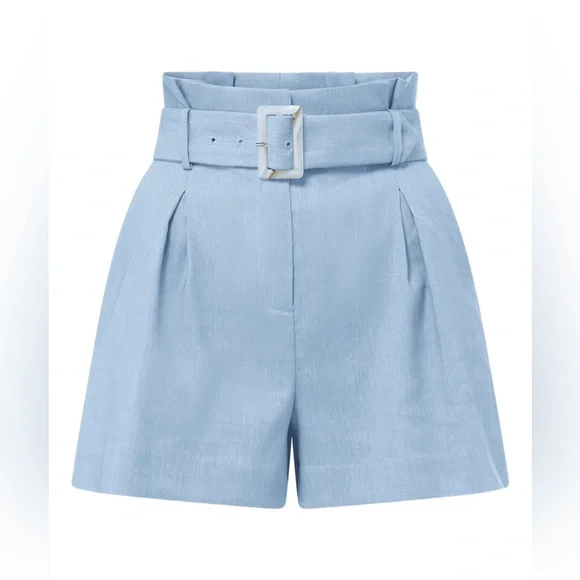 Veronica Beard Ashford High-Waist Pleated Shorts in Lake Blue, Size 4 - Picture 2 of 8